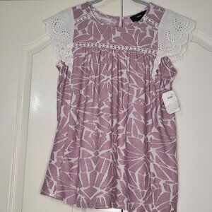 RAIN ‎ Lace Flutter Sleeve Top Women's  Large NWT